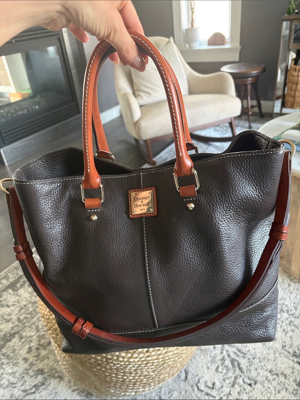 Dooney & Bourke Brown Pebbled Leather Chelsea shopper Tote with Saddle Trim